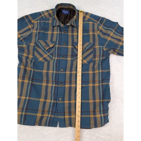 Pendleton Lined Shacket Jacket Men's Size L Blue Plaid Side Pockets Cotton Shirt - Picture 5 of 10